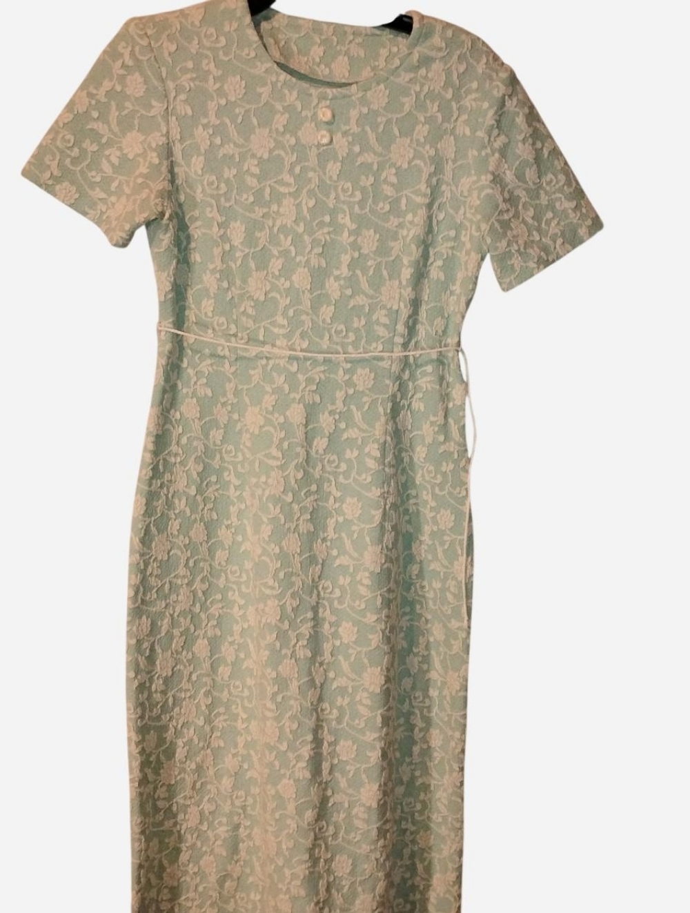 Vintage Mint Floral Matelassé Midi Dress